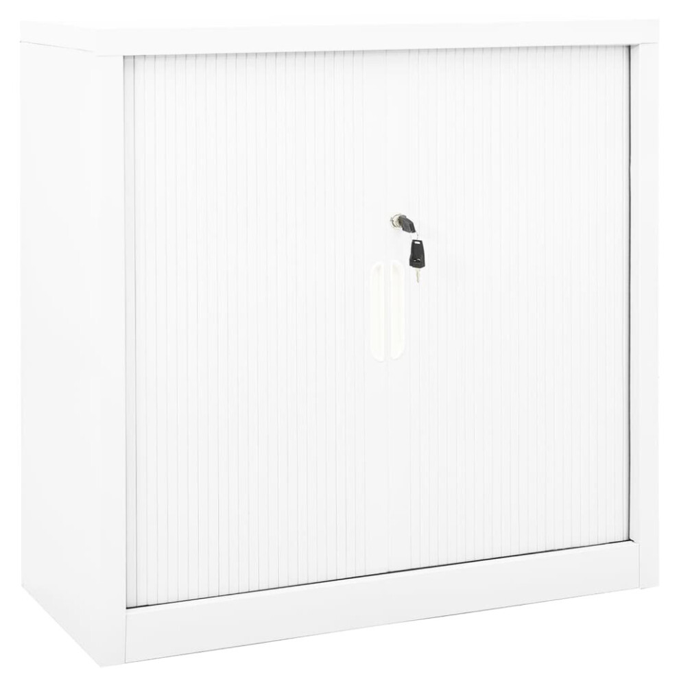 vidaXL Sliding Door Cabinet White Steel Sideboard Cupboard Display Cabinet
