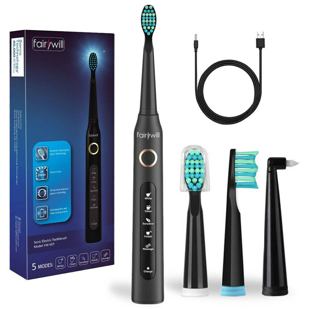 Fairywill Sonic Electric Toothbrush 5 Modes USB IPX7 Smart Timer