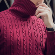 (Wine, L) Men's Turtleneck Neck Cotton Long Sleeve Sweater Pullover Jumper Tops