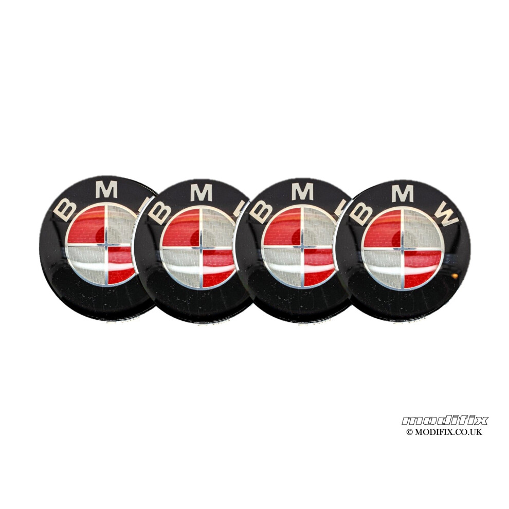 modifix-co.uk 4pcs BMW CARBON RED Wheel Centre Caps Center Caps 68mm