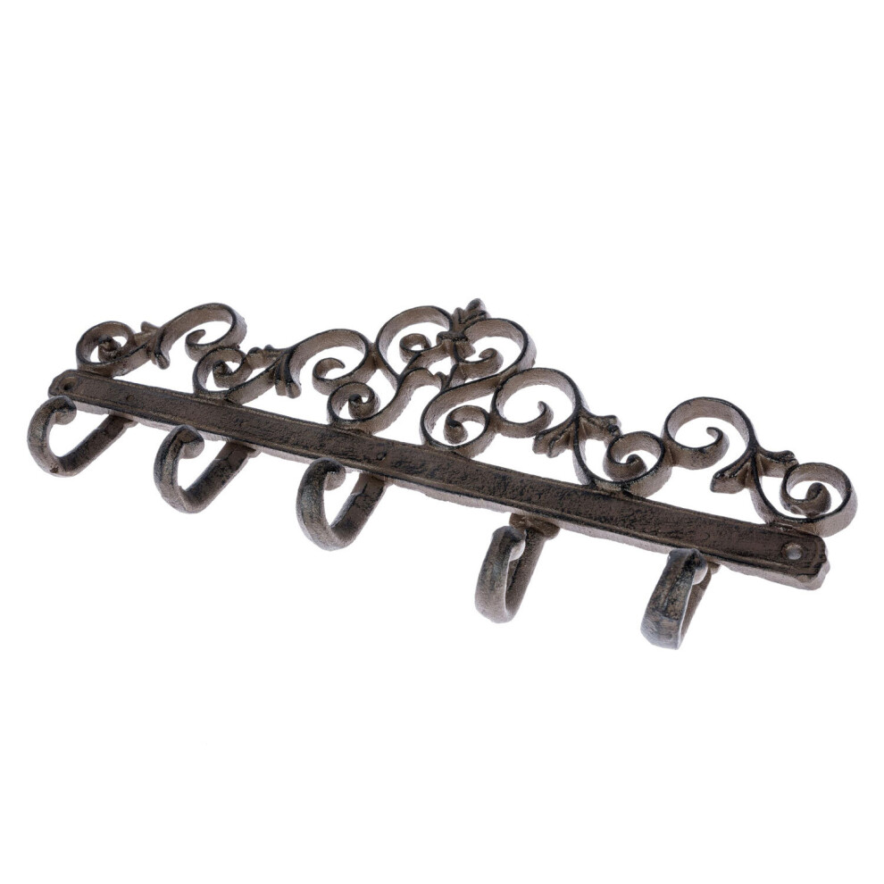 Homescapes Brown Cast Iron Coat Hooks with Decorative Swirl Design