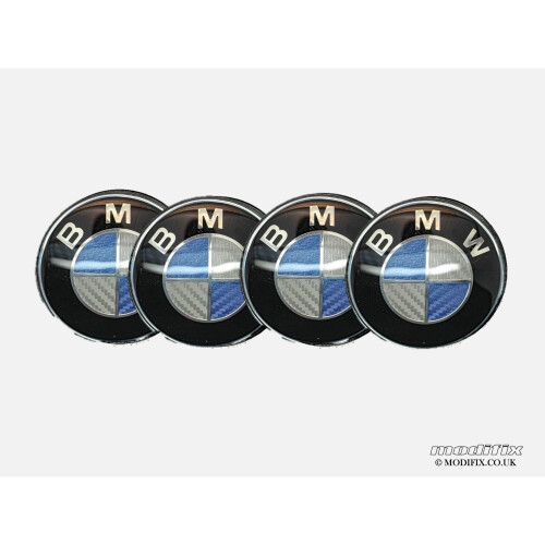 modifix-co.uk 4pcs BMW BLUE CARBON Wheel Centre Caps Center Caps 68mm