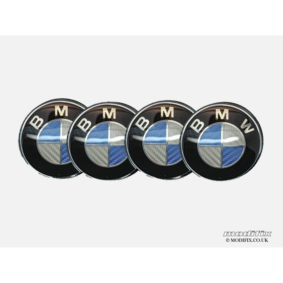 Modifix -Co.uk 4Pcs Bmw Blue Carbon Wheel Centre Caps Center Caps 68Mm