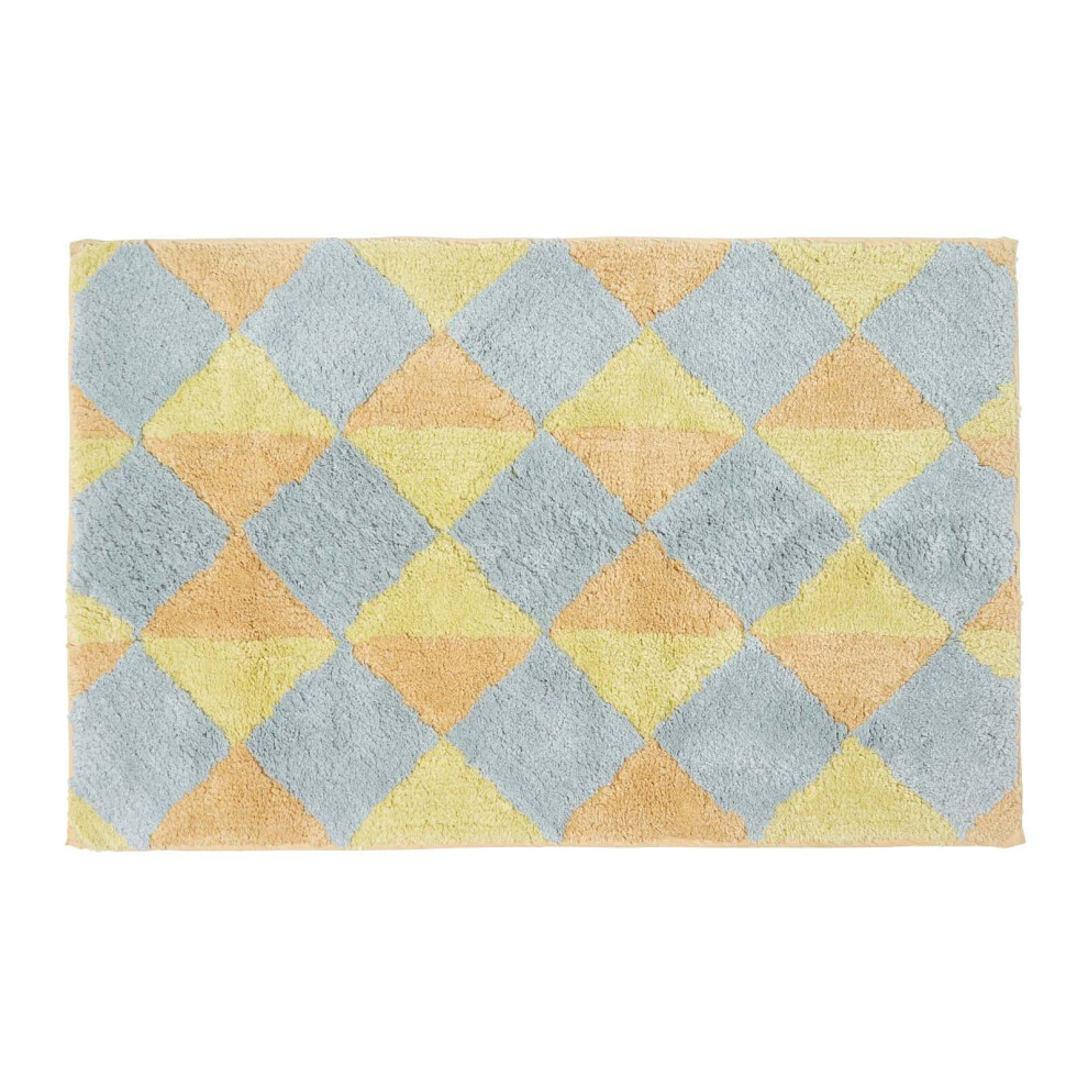 Homescapes (Mustard ) Harlequin Pattern Cotton Bath Mat Yellow