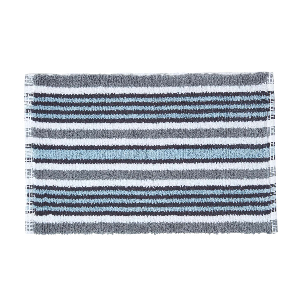 Homescapes (Black) Handloomed Striped Cotton Bath Mat Black