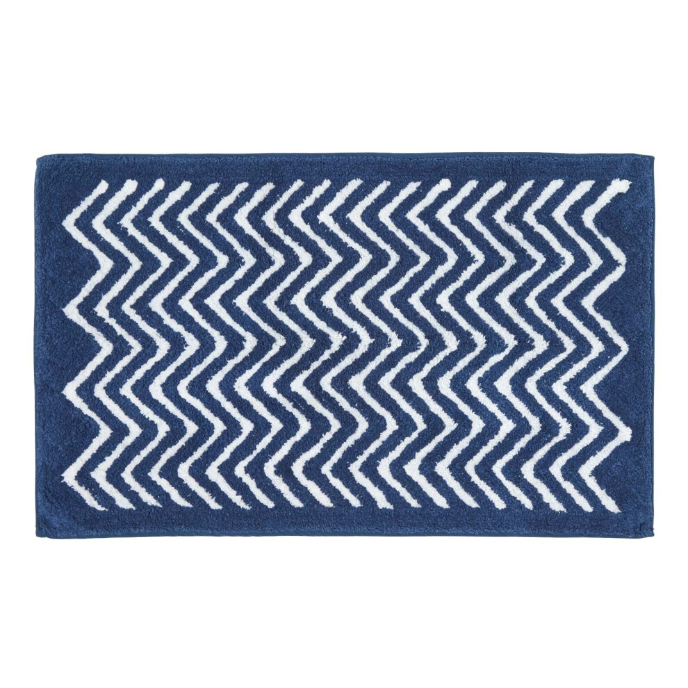 Homescapes (Blue & White) Chevron Cotton Bathmat Blue,White