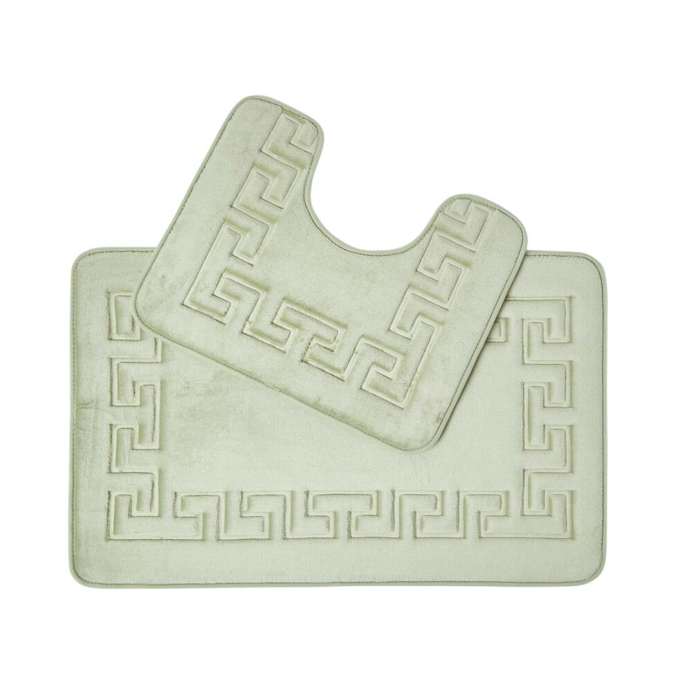 Homescapes (Sage ) Memory Foam Greek Key Design Bath Mat Green