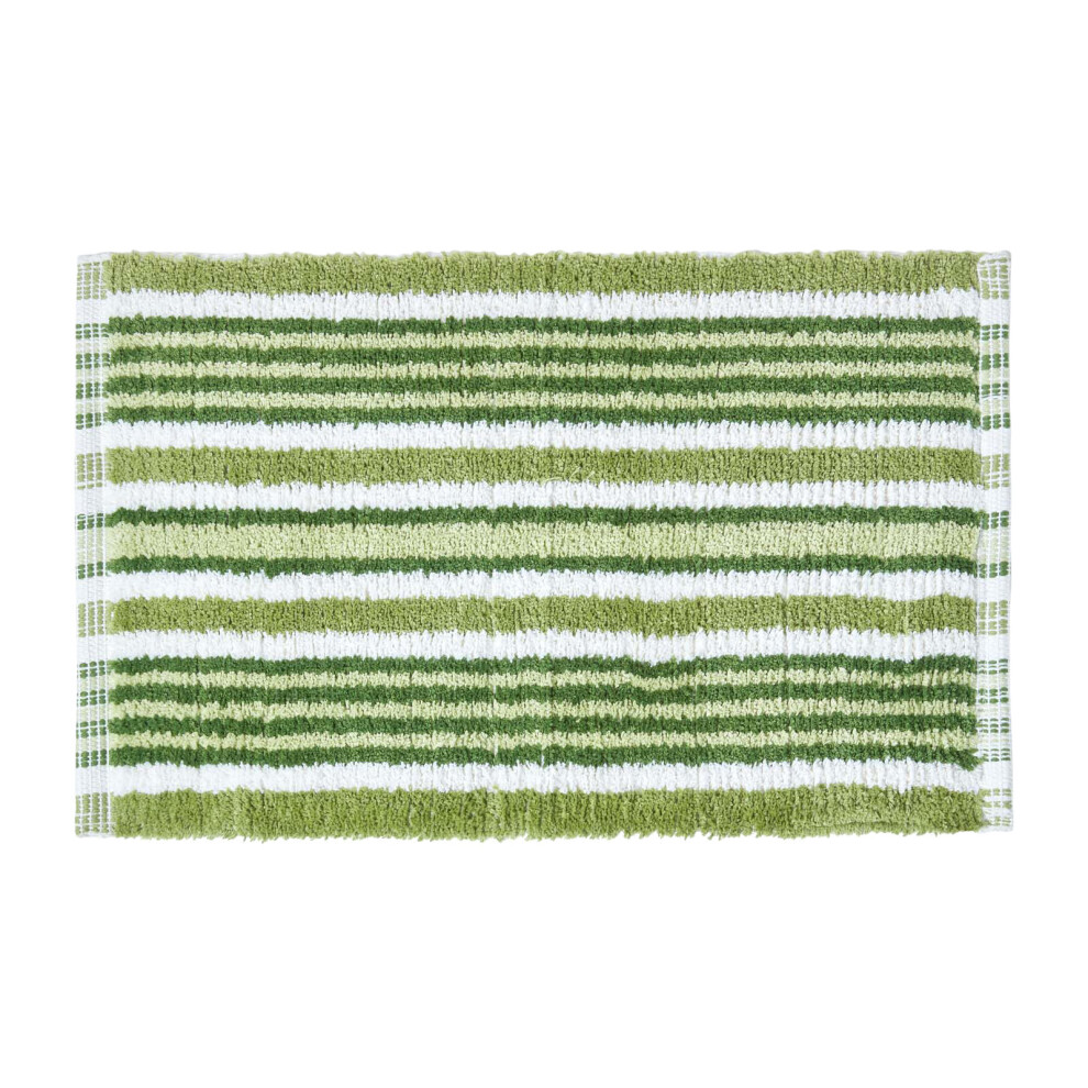 (Green) Handloomed Striped Cotton Bath Mat