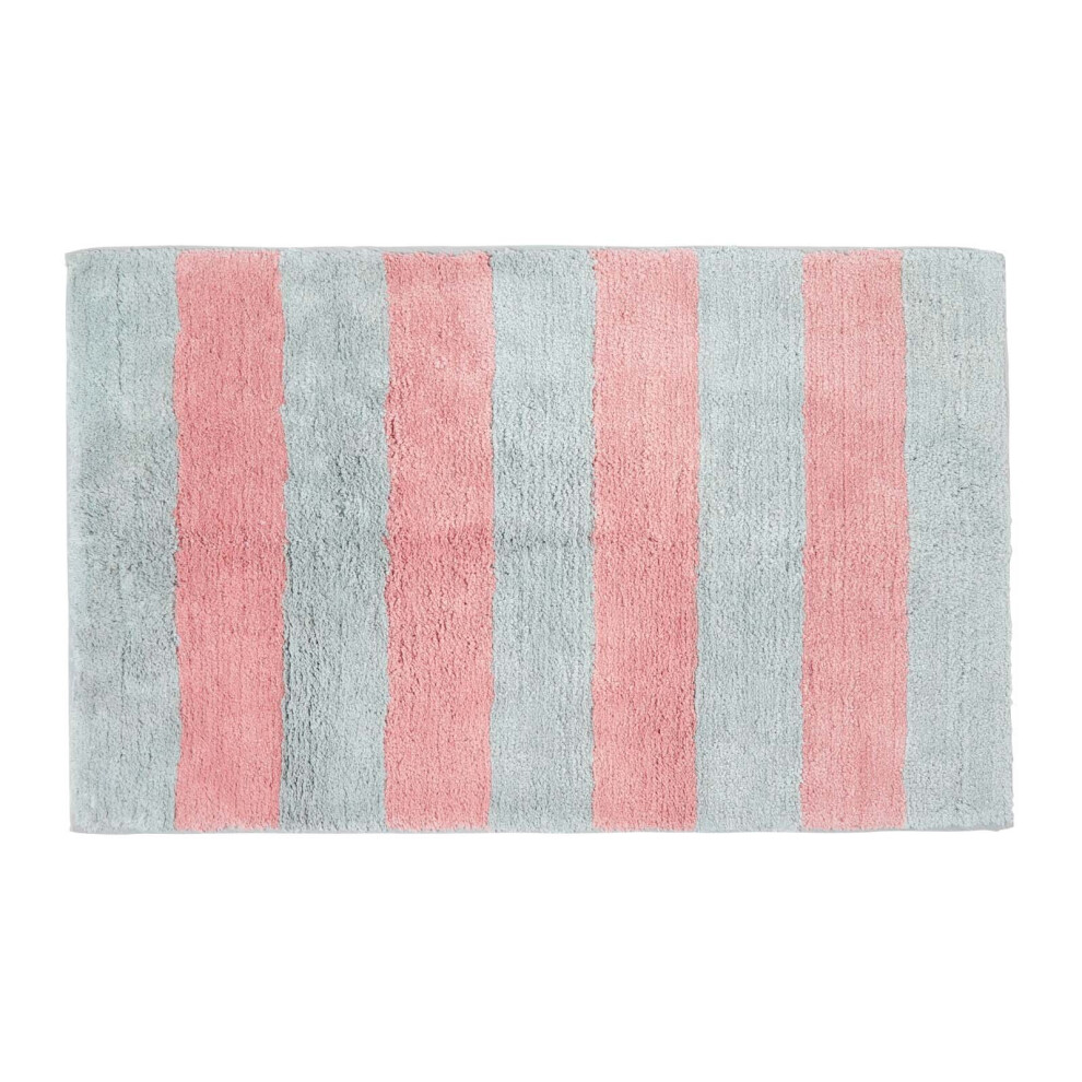 Pink And Grey Striped Cotton Bath Mat