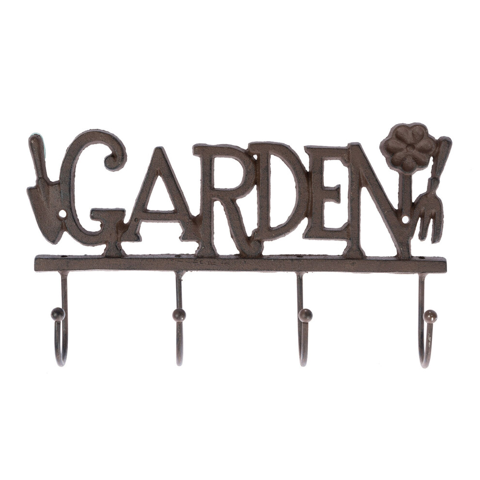 Homescapes Cast Iron Decorative Garden Wall Mounted With Hooks Brown