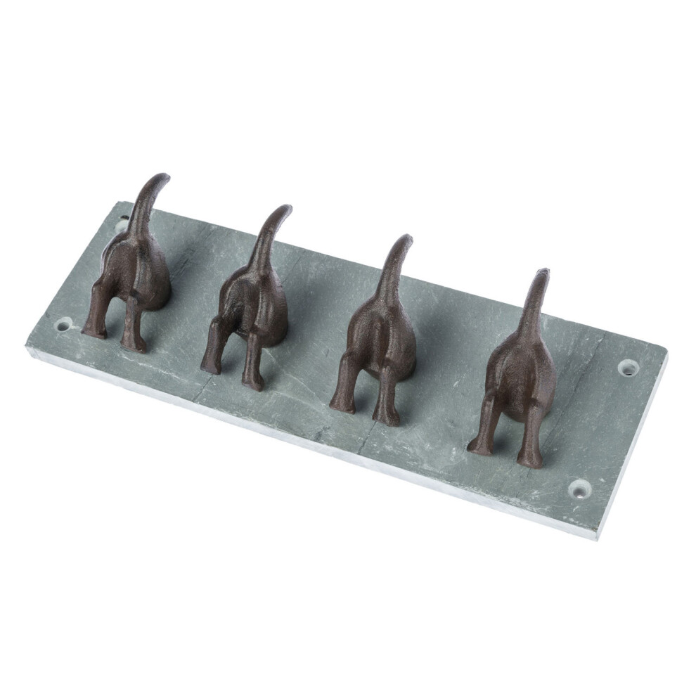 Homescapes Modern Dog Tail Coat Hooks Cast Iron And Slate Wall Mounted Design Brown