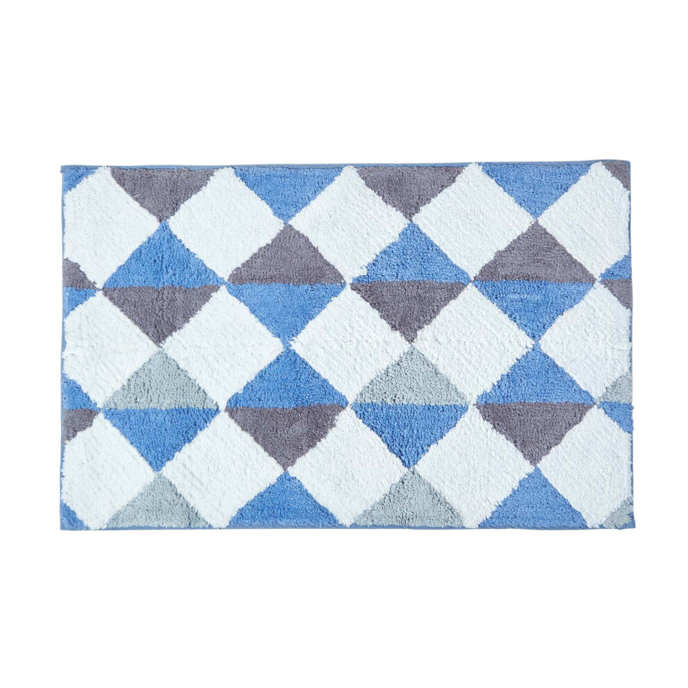 Homescapes (Blue) Harlequin Pattern Cotton Bath Mat Blue