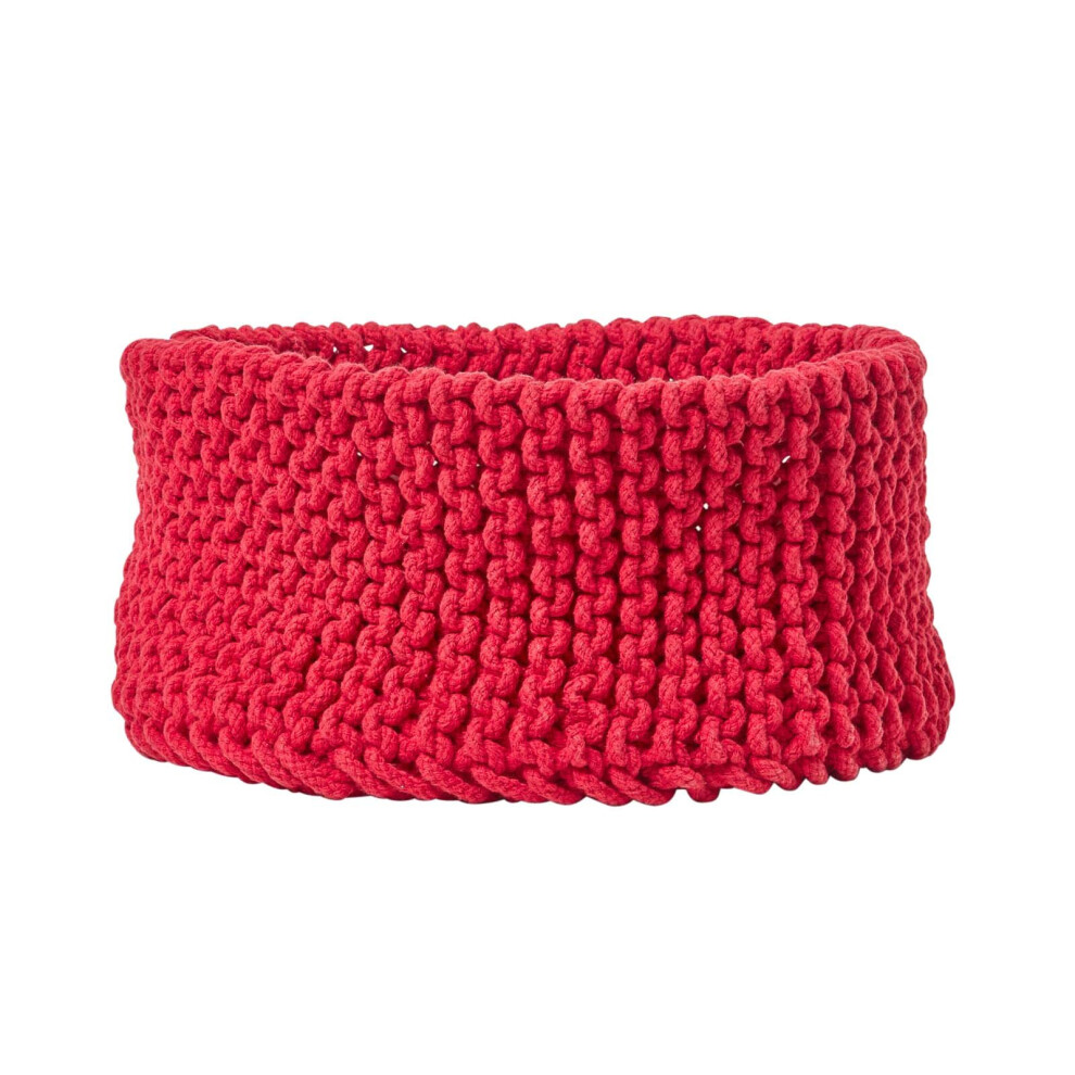 Homescapes (Red) Cotton Knitted Round Storage Basket, 37 X 21 Cm
