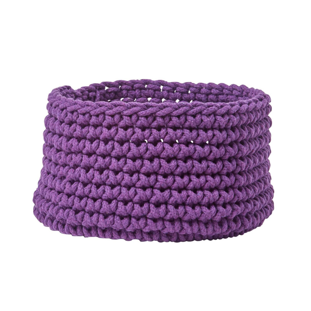 (Deep Purple) Cotton Knitted Round Storage Basket, 37 x 21 cm