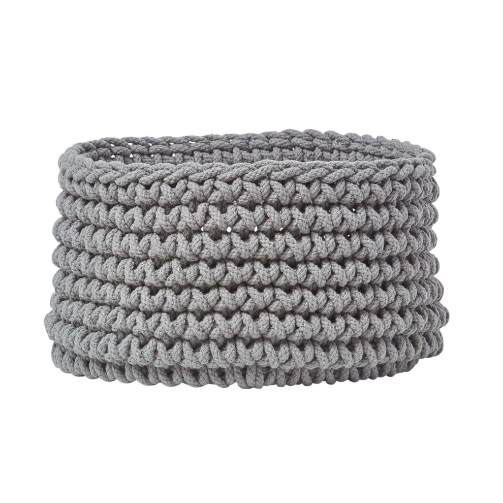 Homescapes Unisex Kids Grey Cotton Knitted Round Storage Basket, 37 X 21 Cm In | Size: Small - Image 2