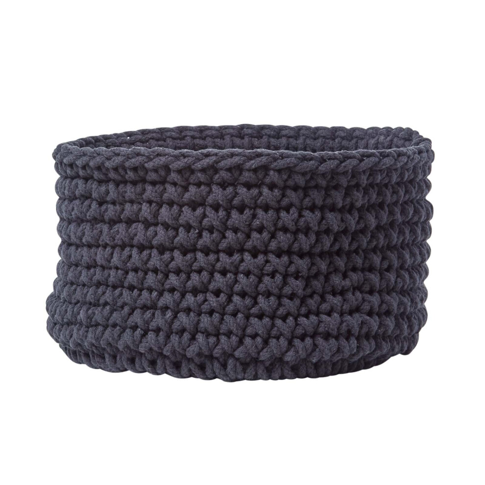 (Black) Cotton Knitted Round Storage Basket, 37 x 21 cm