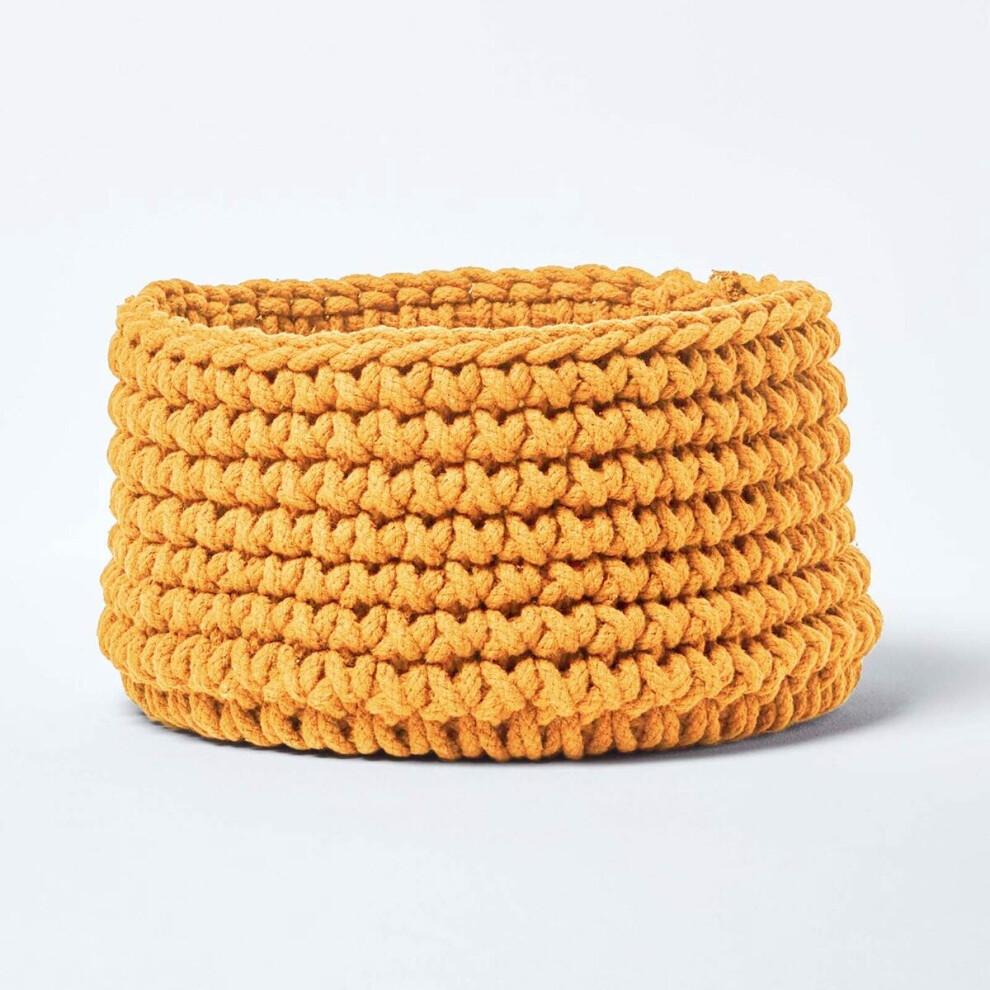 Homescapes Yellow Cotton Knitted Round Storage Basket 37 X 21 Cm - Image 2