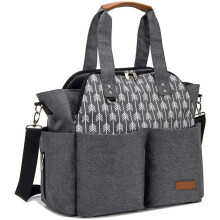 Lekebaby Baby Nappy Changing Bag Satchel Messenger Large Capacity, Arrow Print, Grey