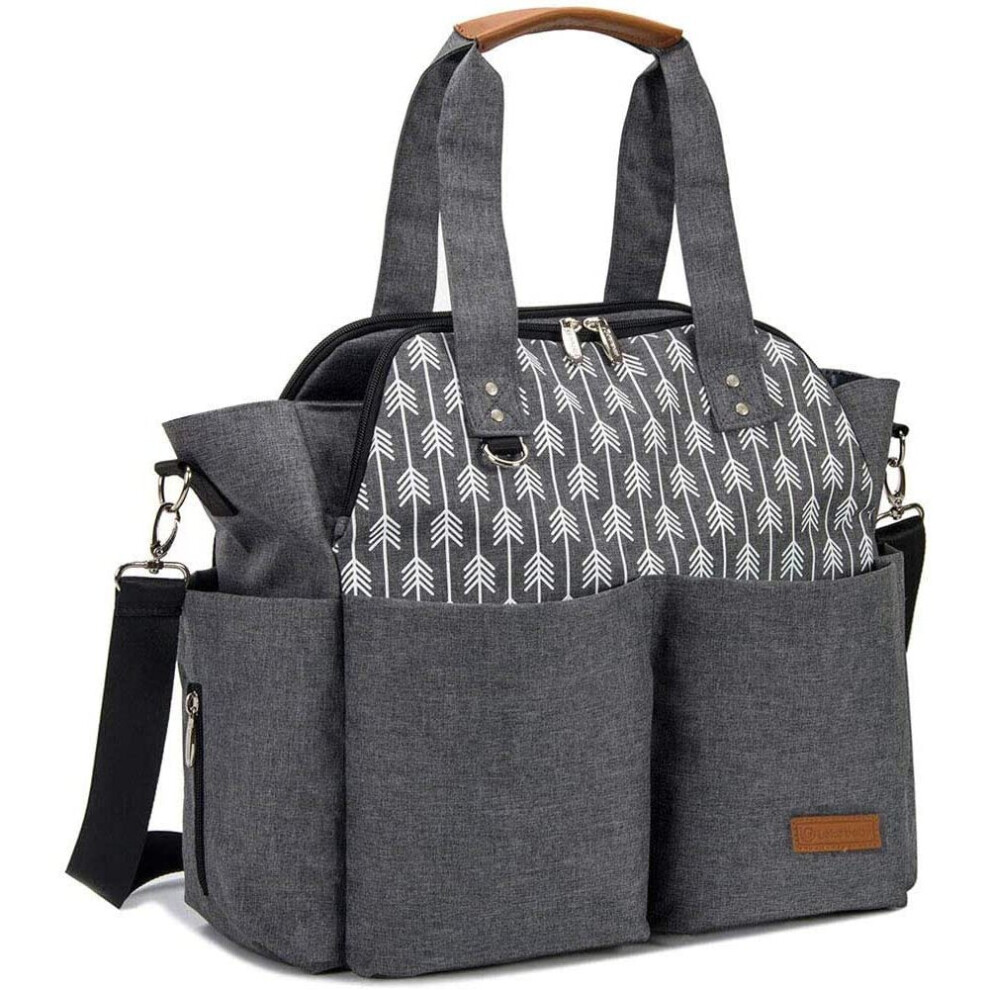 Lekebaby Baby Nappy Changing Bag Satchel Messenger Large Capacity, Arrow Print, Grey