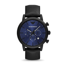 Emporio Armani Chronograph – Herrenuhr mit schwarzem Lederarmband