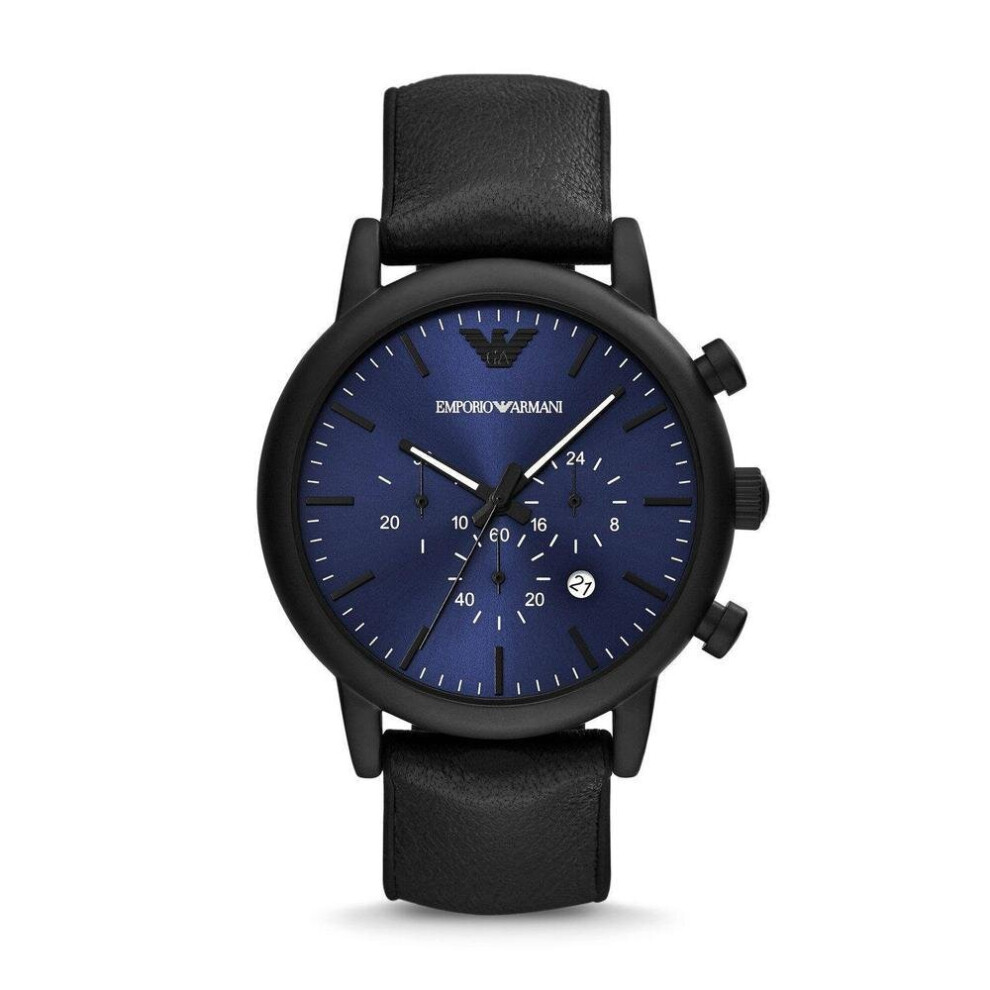 Emporio Armani Chronograph Black Leather Men's Watch