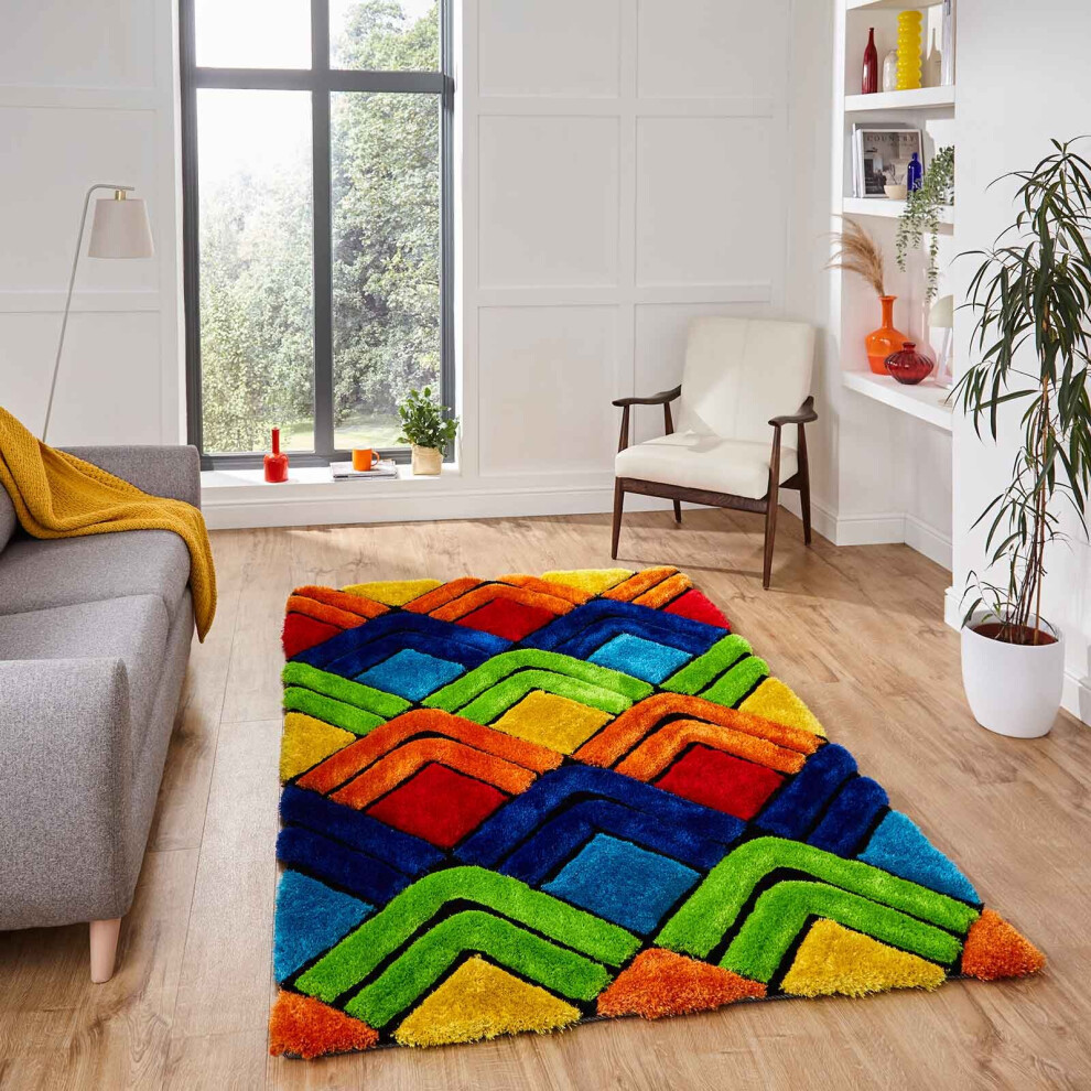 (Scales Rainbow, 120 x 170 cm) Noble House Diamonds Geometric 3D Rug Textured Hand Carved Soft Thick Pile Area Rugs Multi Colour Living Room Bedroom Carpet