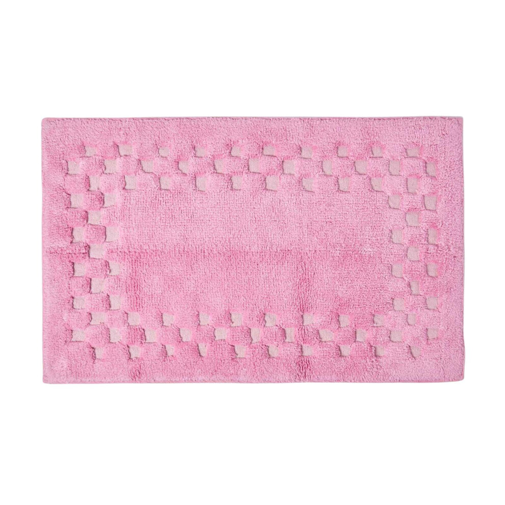 Homescapes (, Bath Mat) Cotton Check Border Bath Mat Pink