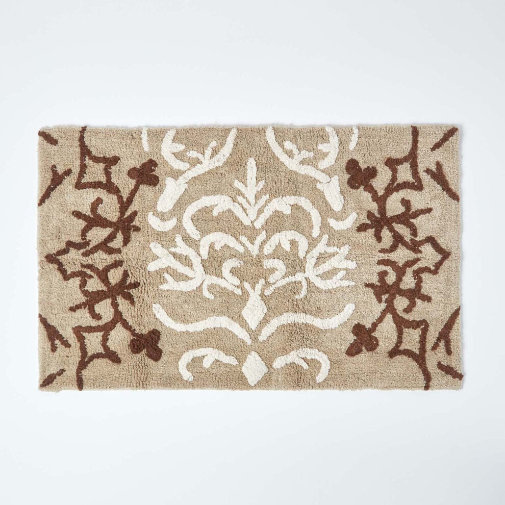 Homescapes (Beige, Bath Mat) Damask Cotton Bath Mat