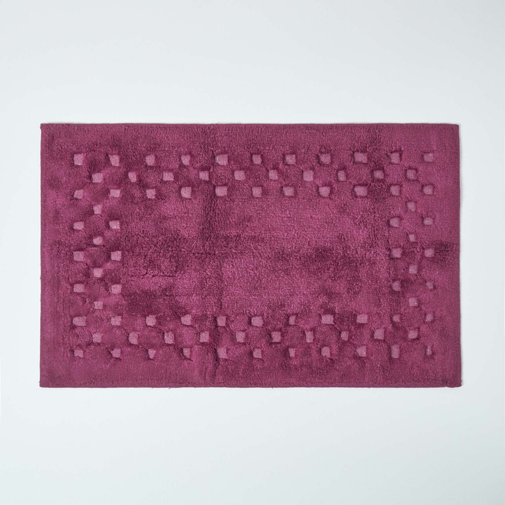 Homescapes (Aubergine, Bath Mat) Cotton Check Border Bath Mat