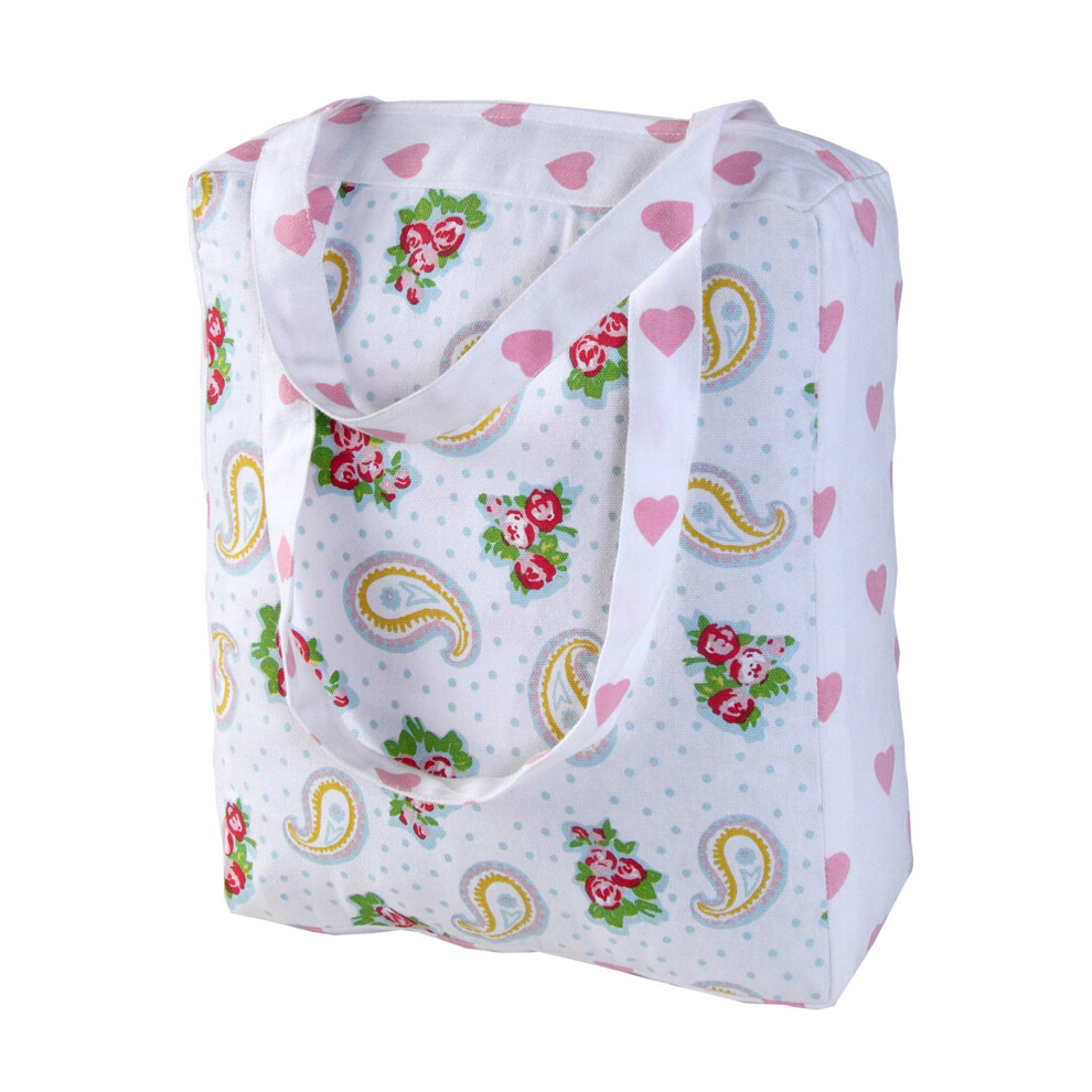 Cotton Paisley & Hearts Design Shopping Bag, 36 x 43 x 11 cm