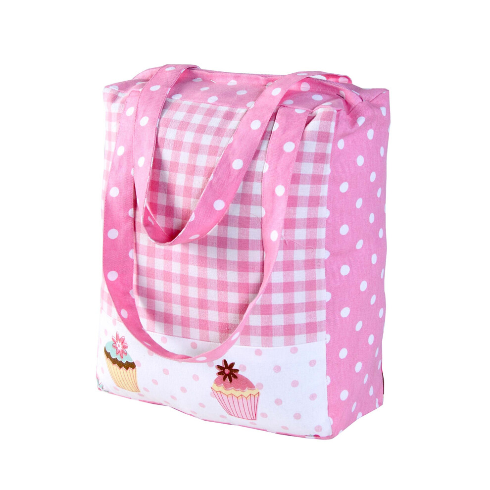 Cotton Pink Gingham Cup Cakes Design Shopping Bag, 36 x 43 x 11 cm