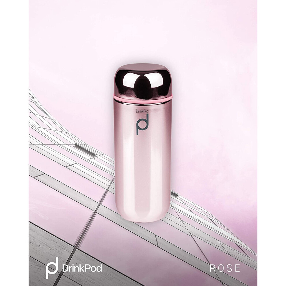 Grunwerg Drink Pod Vacuum Flask 200ml Metallic Rose Double Wall LeakProof