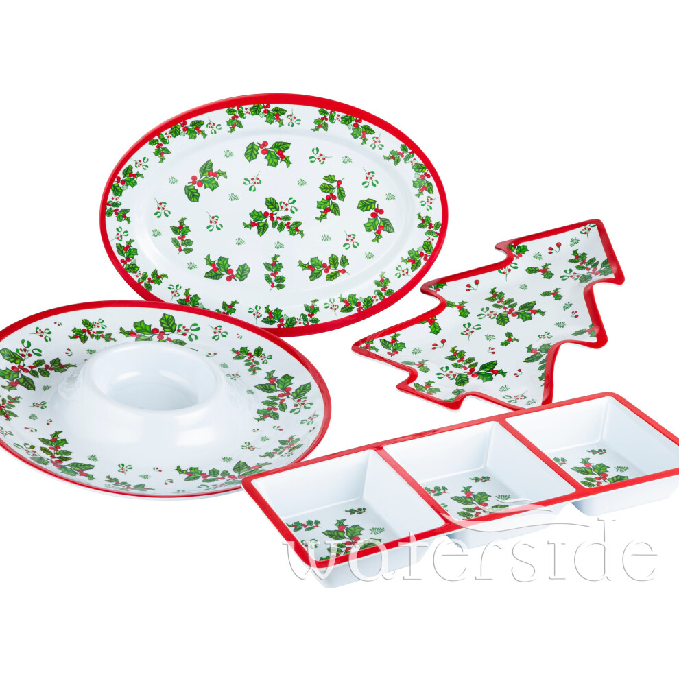 4pc Melamine Holly Serving Set