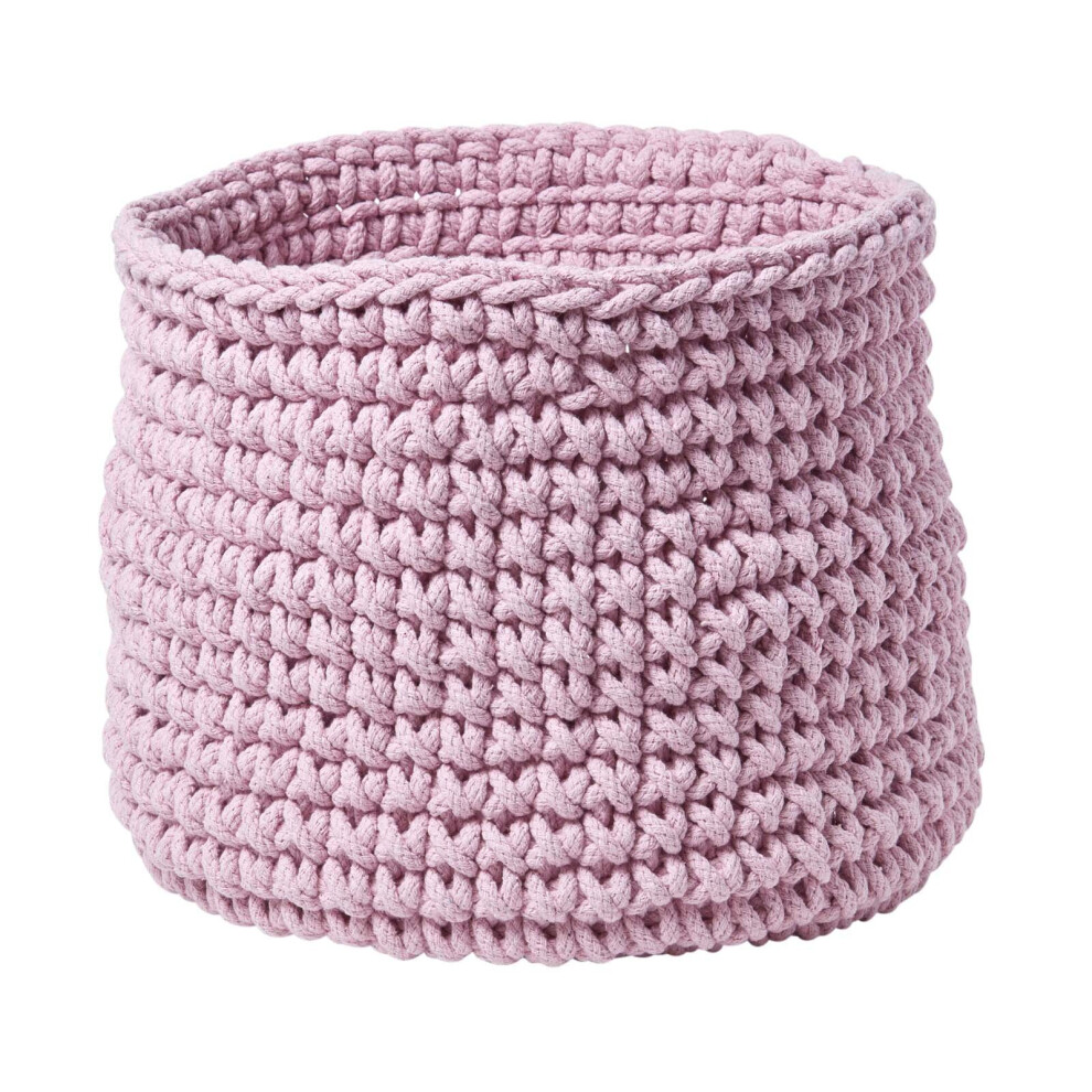 Homescapes (Pastel Pink) Cotton Knitted Round Storage Basket, 42 X 37 Cm