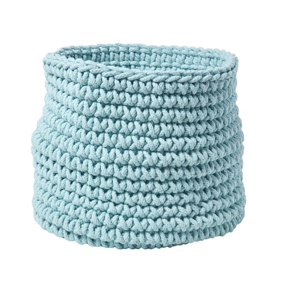 Homescapes (Pastel Blue) Cotton Knitted Round Storage Basket, 42 X 37 Cm