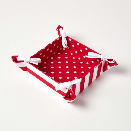 Homescapes Homescapes Reversible Fabric Bread Basket Polka Dots Red Foldable Basket 1