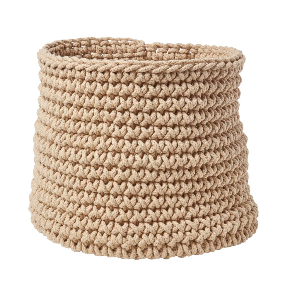 Homescapes Unisex Beige Cotton Knitted Round Storage Basket, In Size 42 X 37 Cm - Image 2