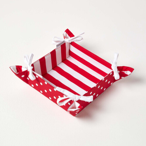 Homescapes Homescapes Reversible Fabric Bread Basket Polka Dots Red Foldable Basket 2