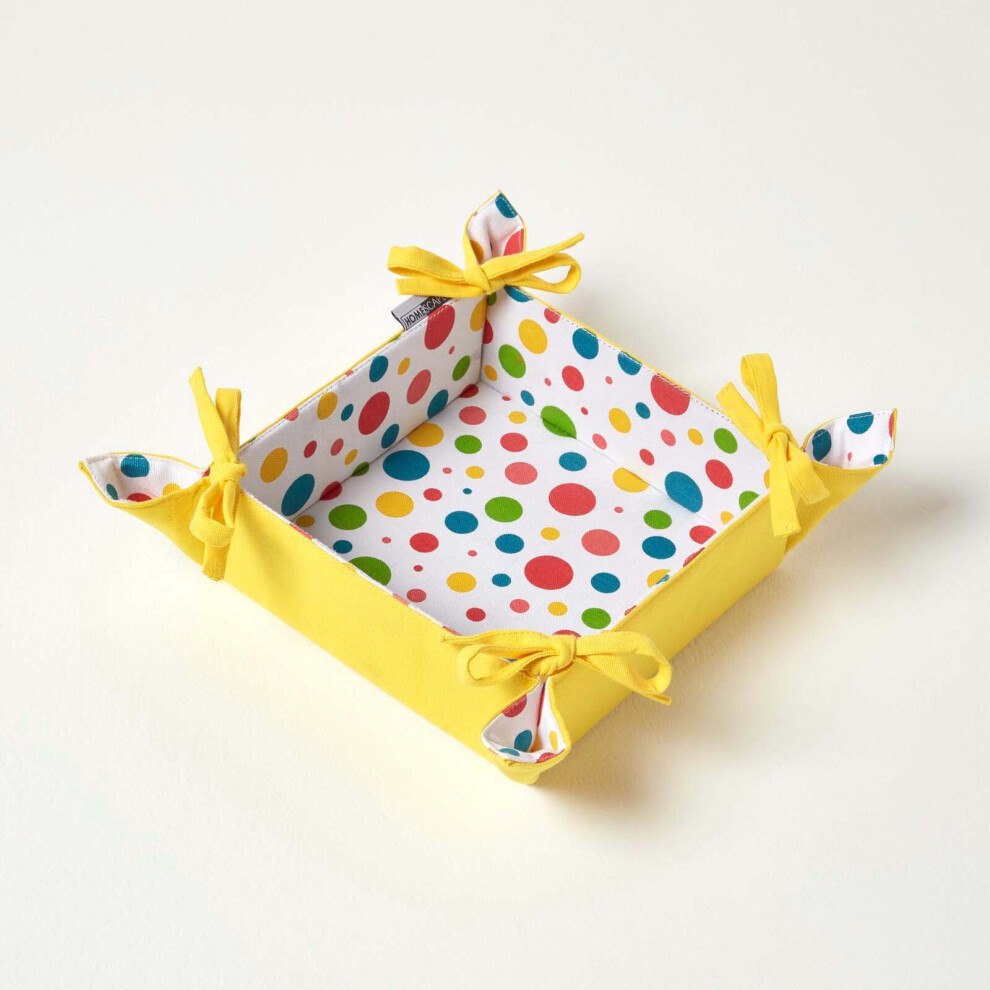 Homescapes Multi Colour Polka Dot Reversible Bread Basket Yellow