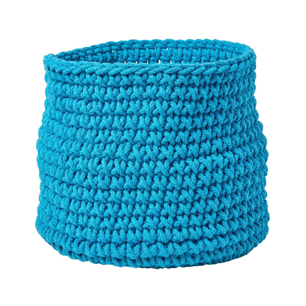 (Teal Blue) Cotton Knitted Round Storage Basket, 42 x 37 cm