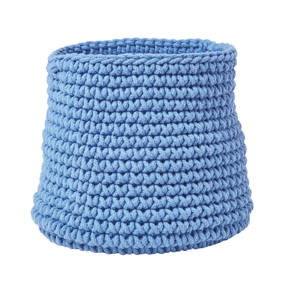Homescapes (Blue) Cotton Knitted Round Storage Basket, 42 X 37 Cm