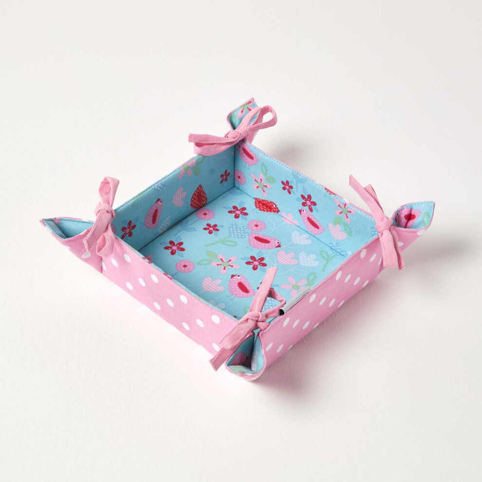 Homescapes Bird & Flowers Reversible Bread Basket Blue