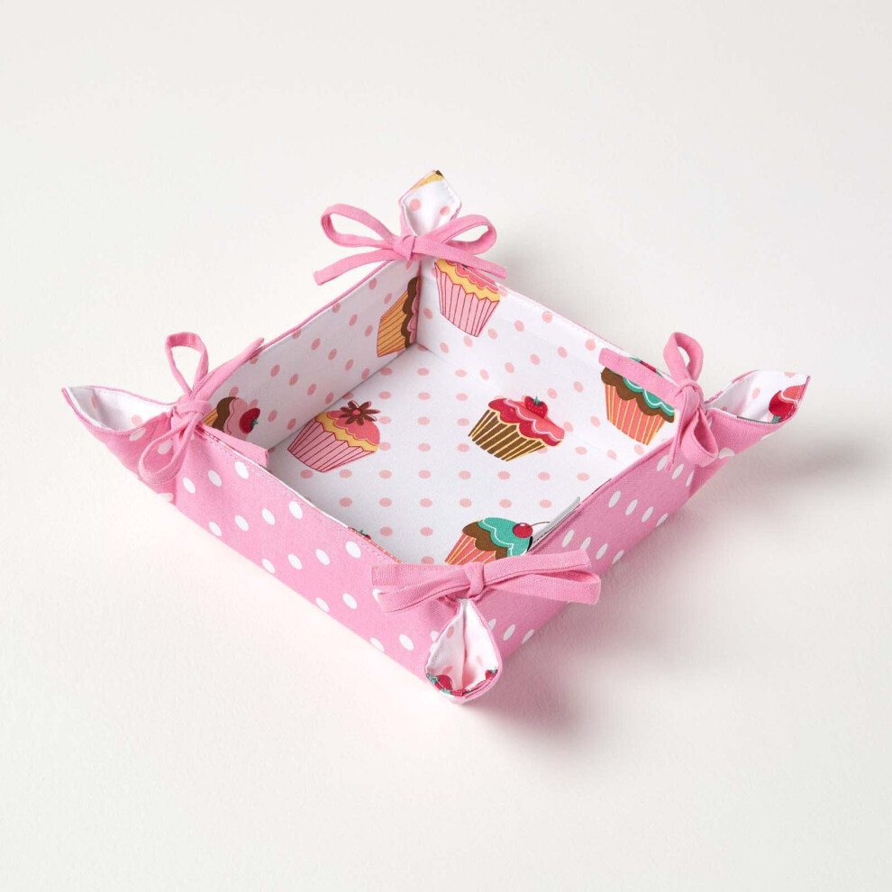 Homescapes Cupcake Reversible Bread Basket Pink