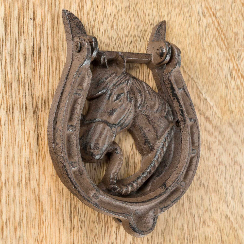 Homescapes Horse And Horseshoe Cast Iron Door Knocker Brown