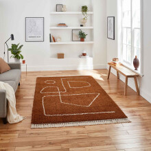 (Orange / Rust, 120 x 170 cm) Moroccan Design Shaggy Rug Abstract Tribal Large 5cm Thick Shag Pile Rugs Living Room Bedroom Fringe Scandi Berber Carpet Mat