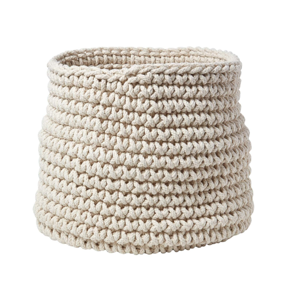 Homescapes (Natural) Cotton Knitted Round Storage Basket, 42 X 37 Cm