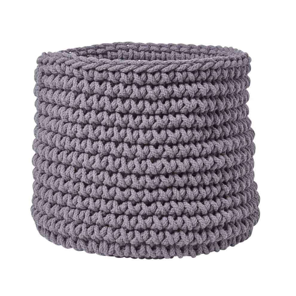 (Dark Grey) Cotton Knitted Round Storage Basket, 42 x 37 cm