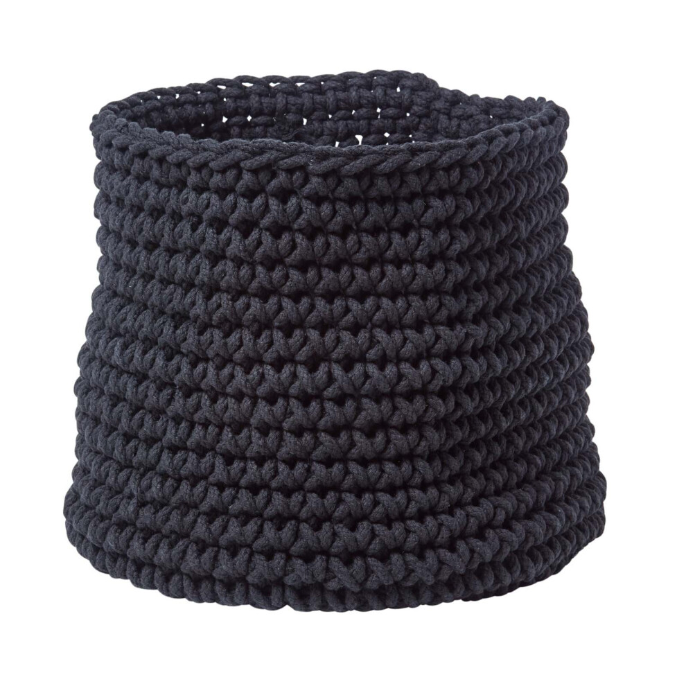 (Black) Cotton Knitted Round Storage Basket, 42 x 37 cm