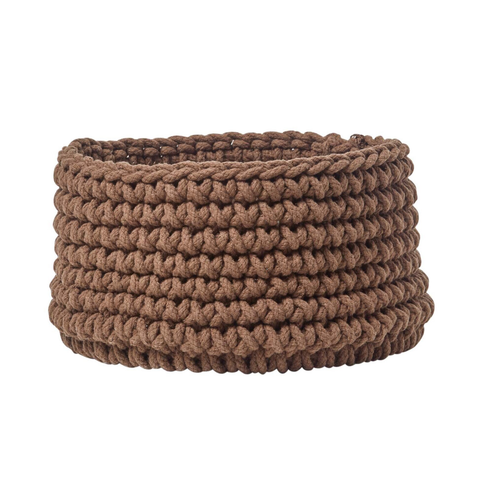 (Chocolate) Cotton Knitted Round Storage Basket, 37 x 21 cm