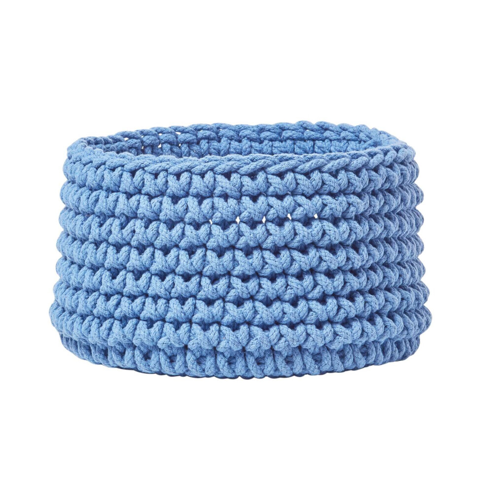 Homescapes (Blue) Cotton Knitted Round Storage Basket, 37 X 21 Cm